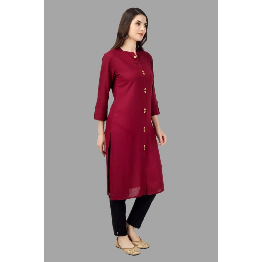 Generic Women's Solid Calf Length Rayon Kurti (Maroon)