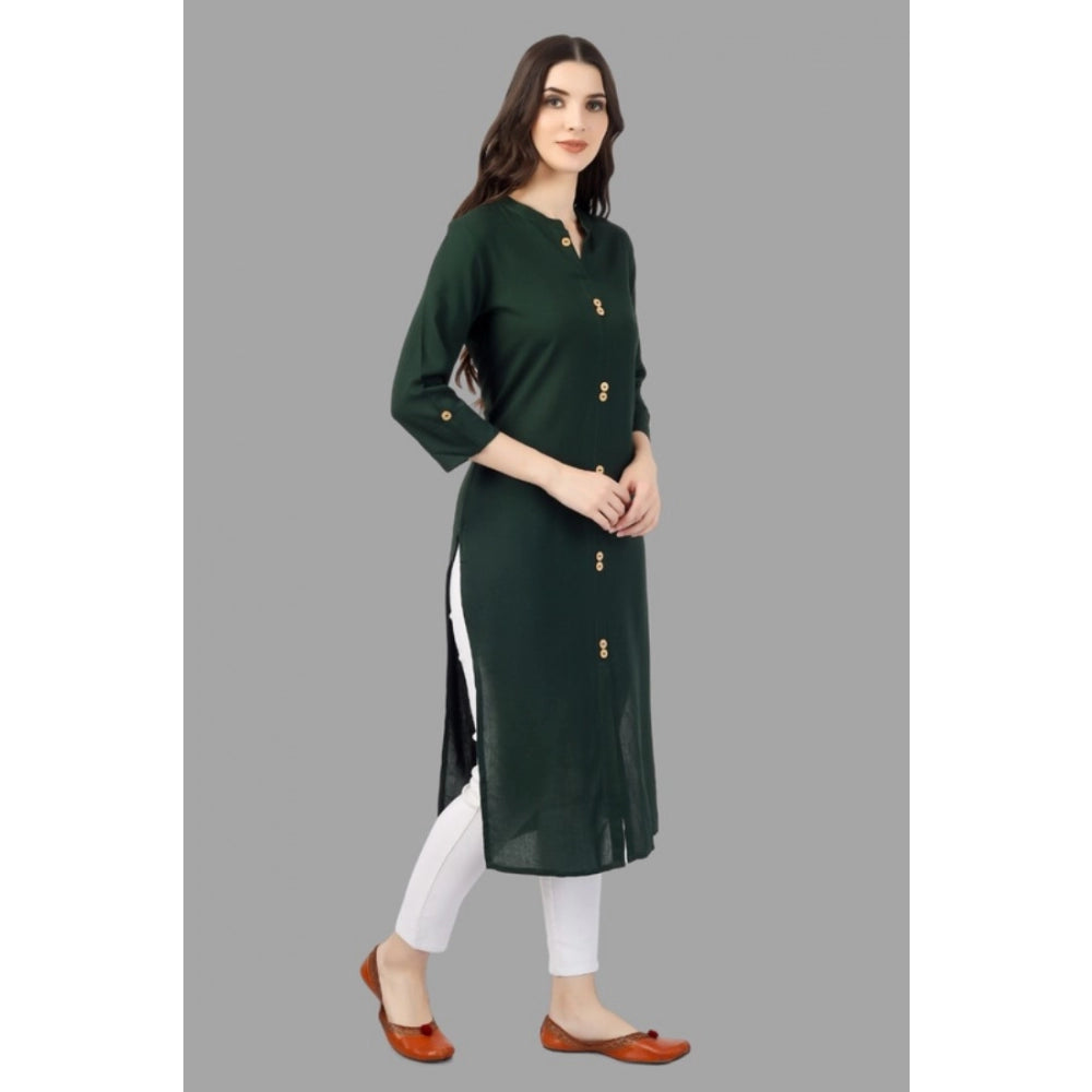 Generic Women's Solid Calf Length Rayon Kurti (Green)