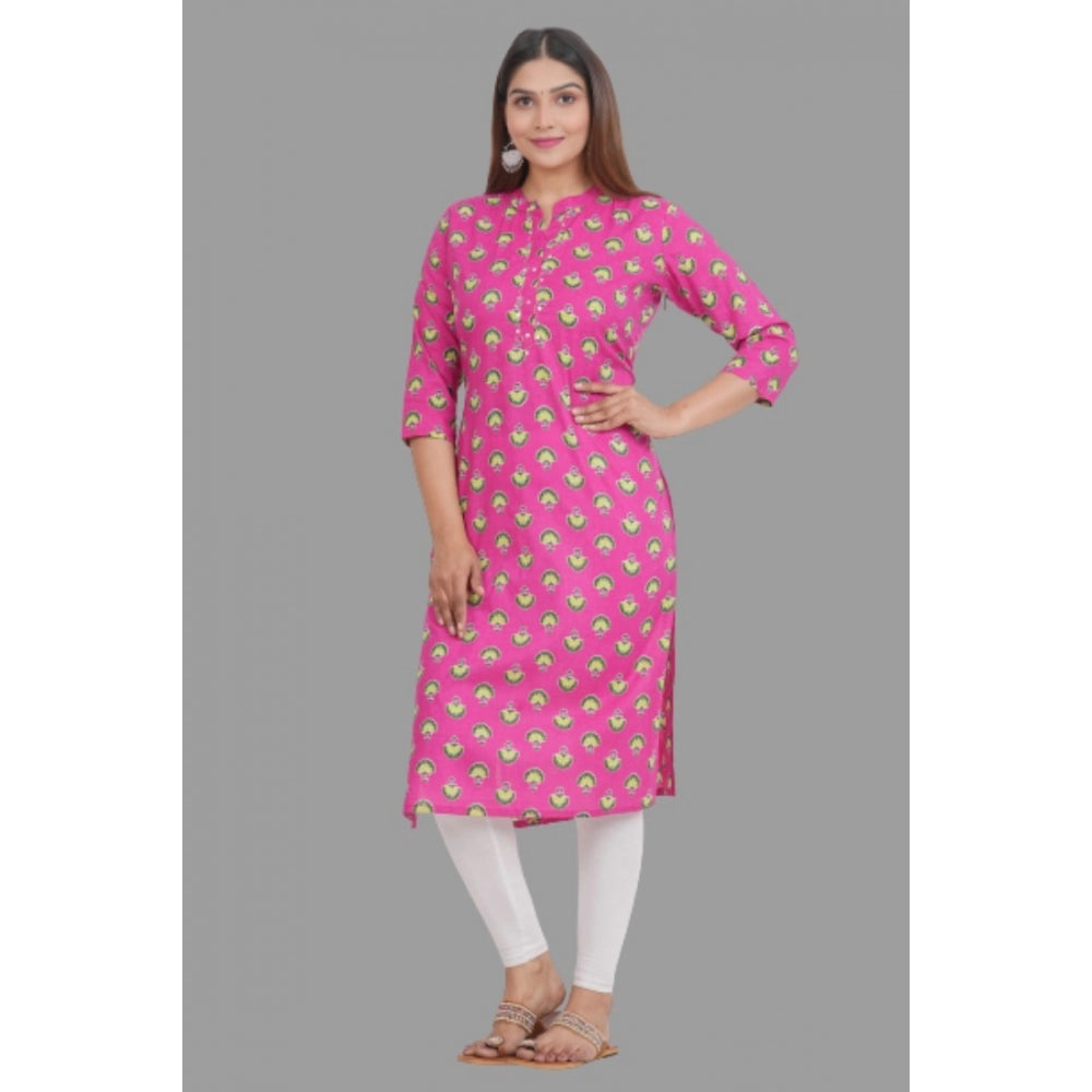 Generic Women's Printed Calf Length Cotton Kurti (Pink)