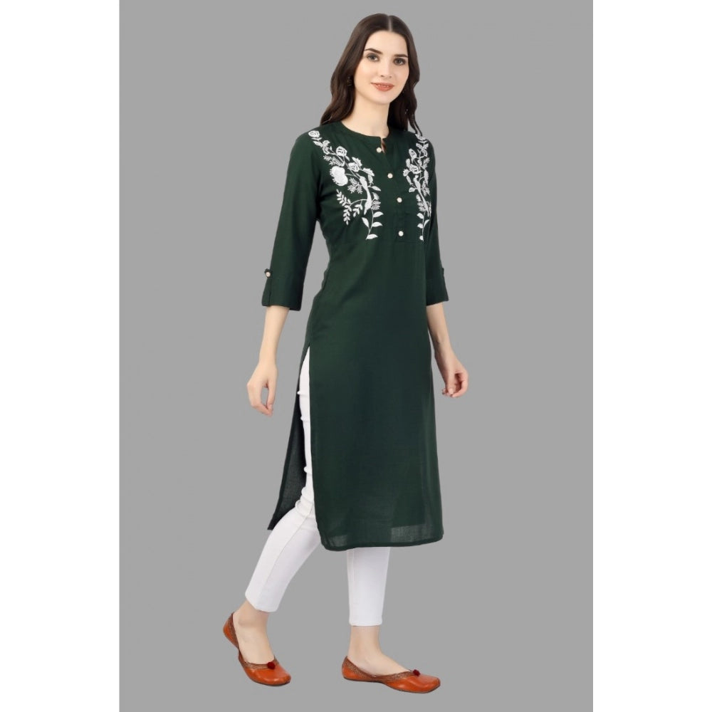 Generic Women's Embroidered Calf Length Rayon Kurti (Green)