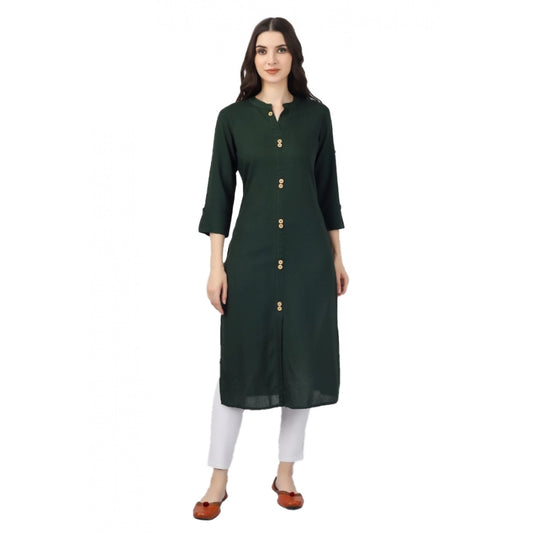 Generic Women's Solid Calf Length Rayon Kurti (Green)