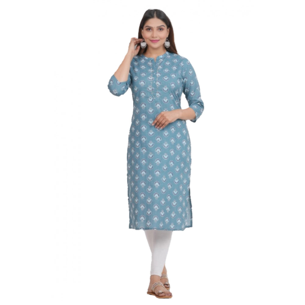 Generic Women's Printed Calf Length Cotton Kurti (Grey)