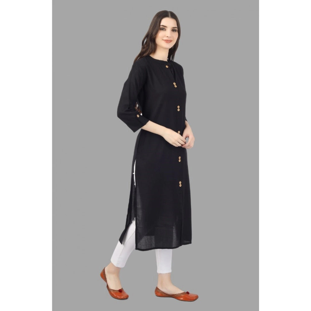 Generic Women's Solid Calf Length Rayon Kurti (Black)