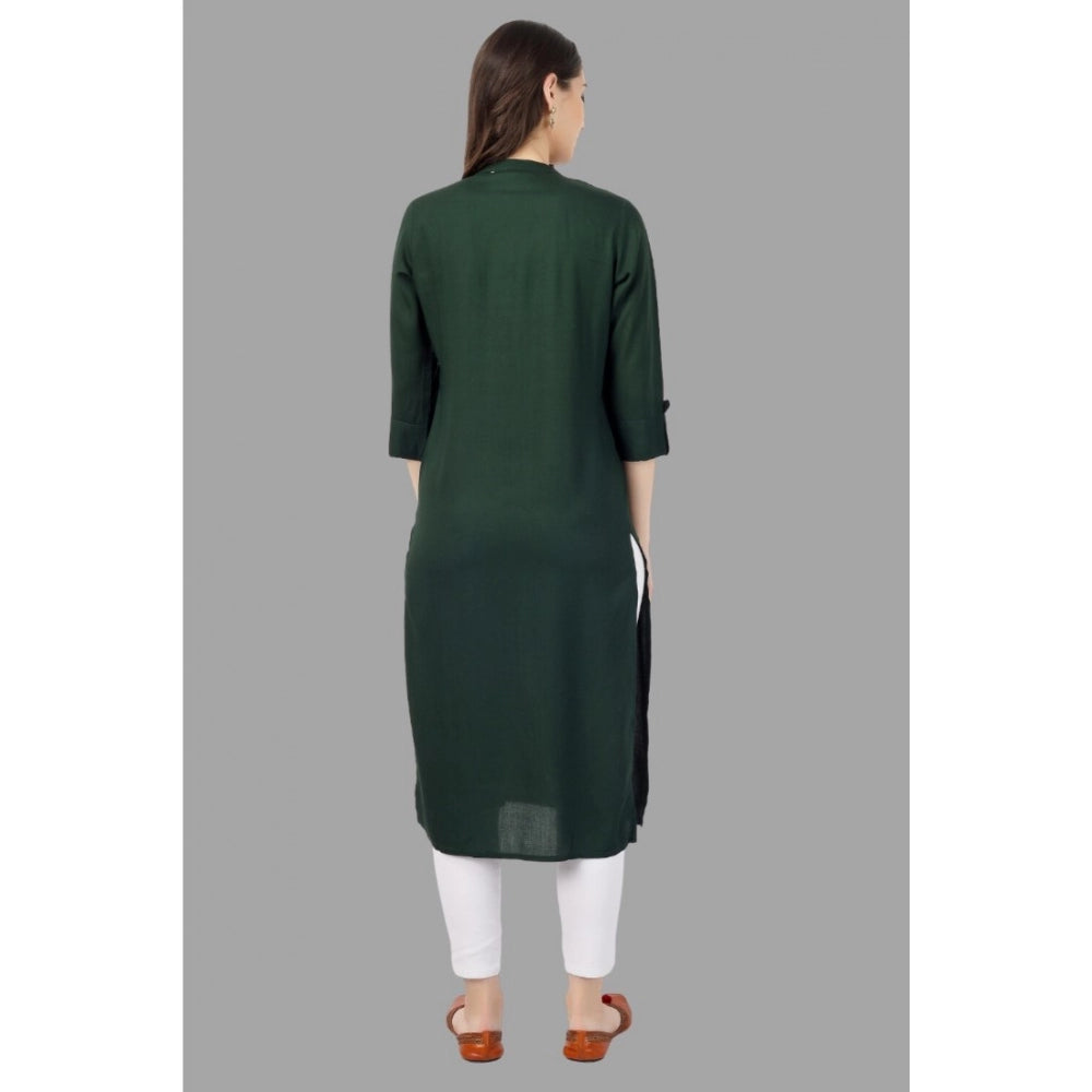 Generic Women's Embroidered Calf Length Rayon Kurti (Green)