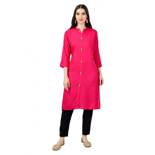 Generic Women's Solid Calf Length Rayon Kurti (Pink)