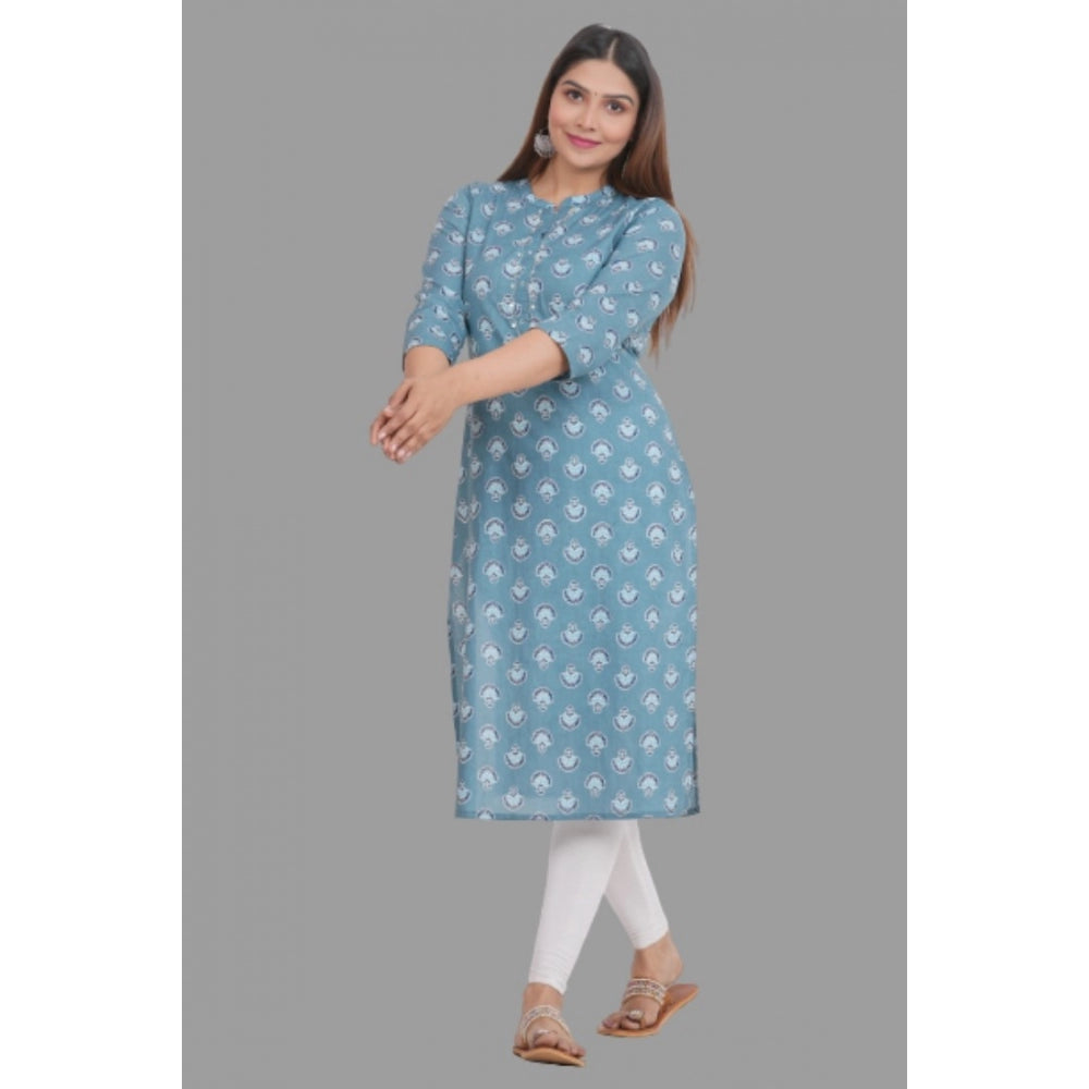 Generic Women's Printed Calf Length Cotton Kurti (Grey)