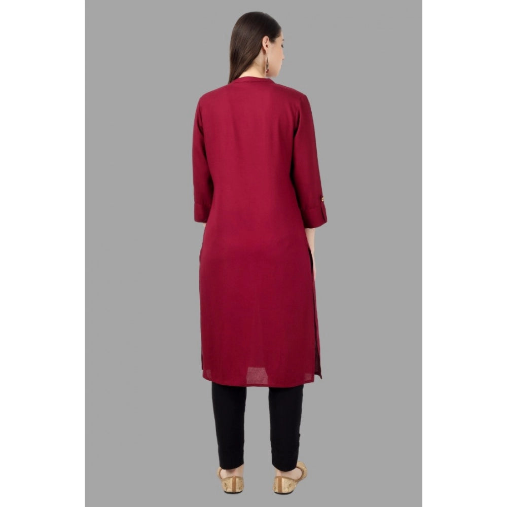 Generic Women's Solid Calf Length Rayon Kurti (Maroon)