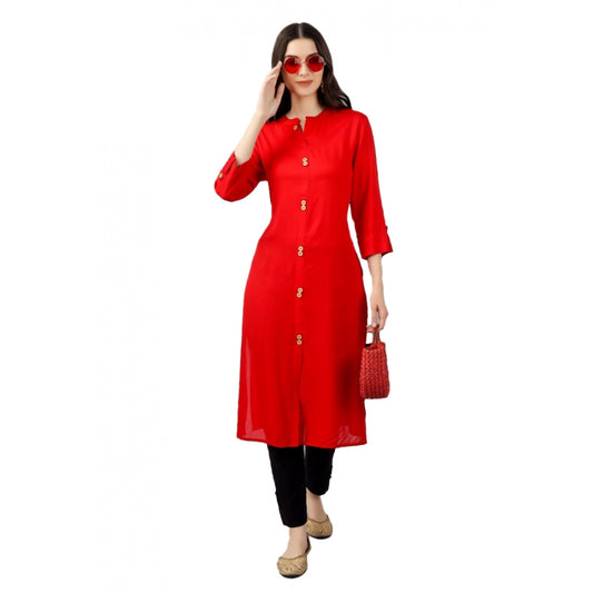 Generic Women's Solid Calf Length Rayon Kurti (Red)