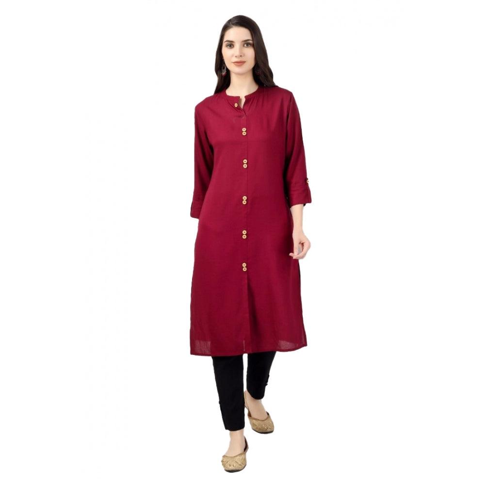 Generic Women's Solid Calf Length Rayon Kurti (Maroon)