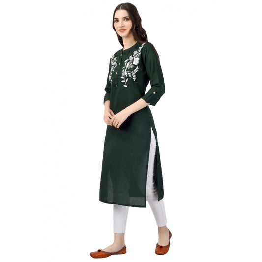 Generic Women's Embroidered Calf Length Rayon Kurti (Green)