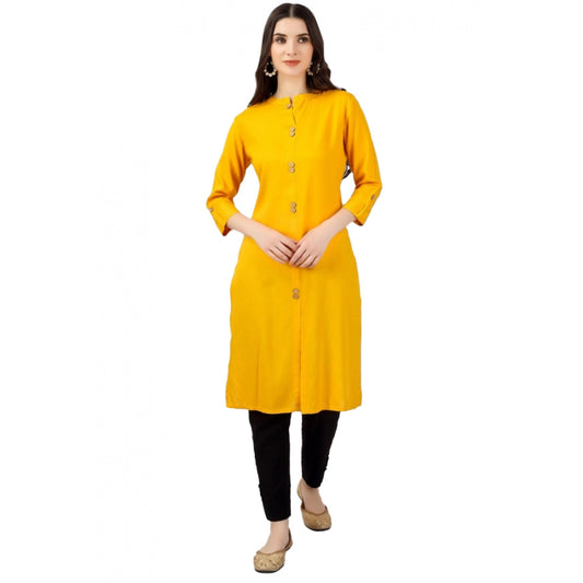 Generic Women's Solid Calf Length Rayon Kurti (Yellow)