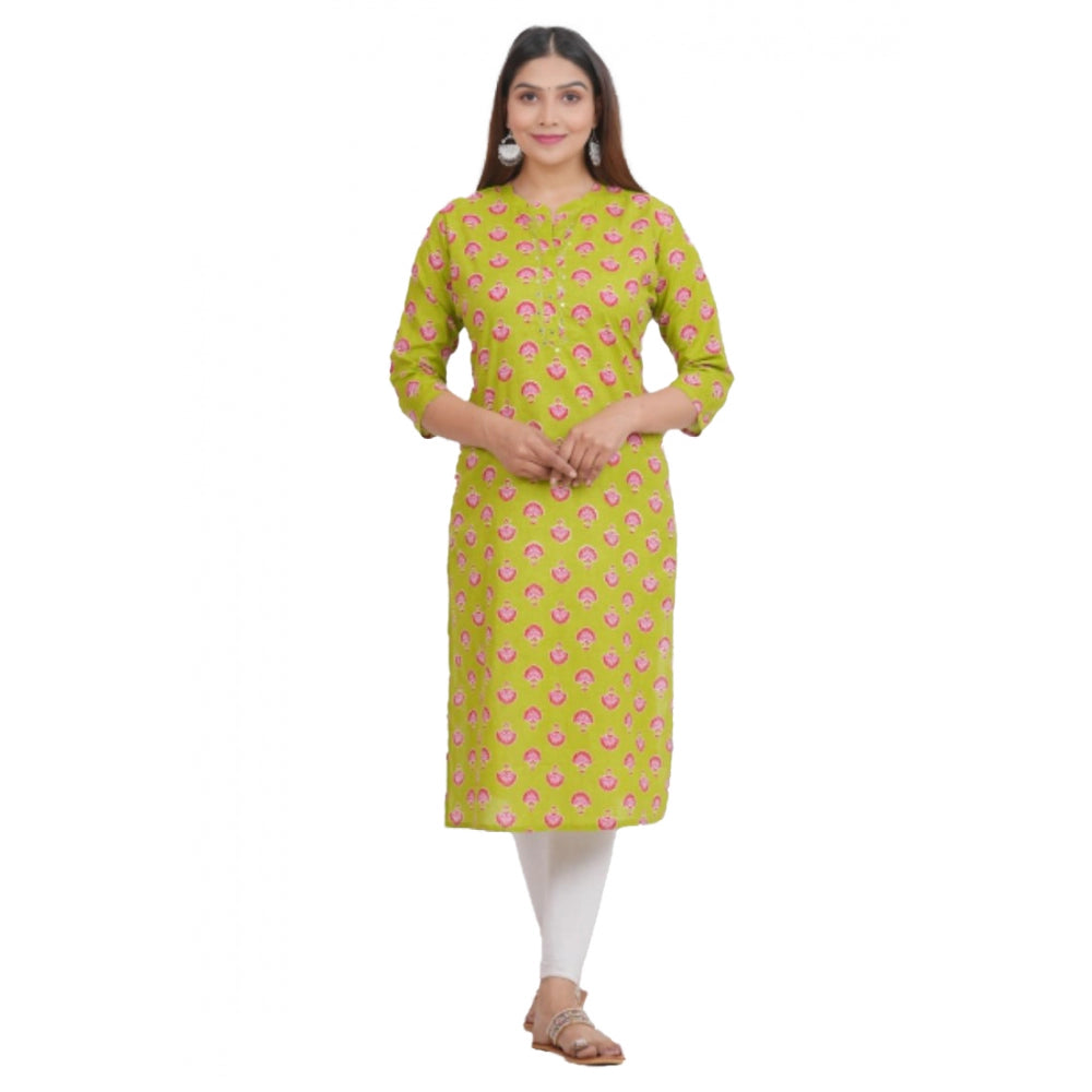 Generic Women's Printed Calf Length Cotton Kurti (Green)