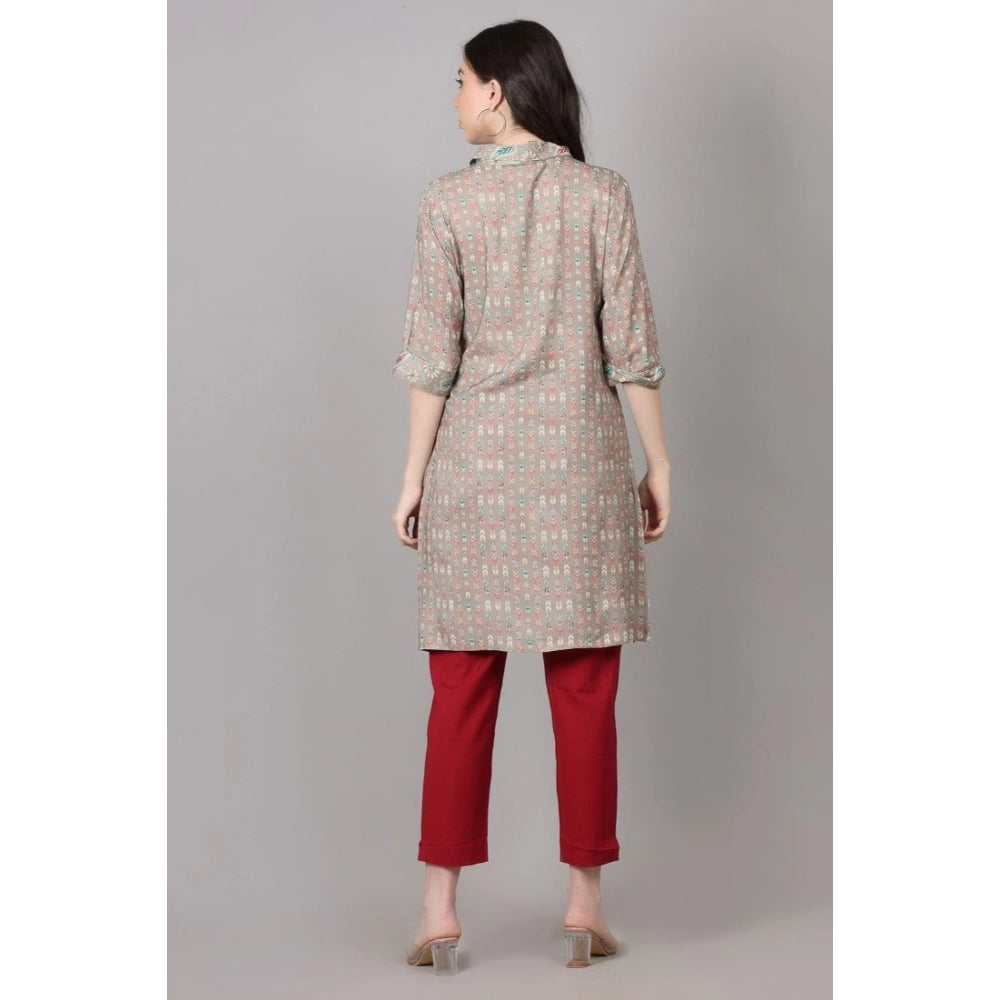 Generic Women's Casual 3/4 Sleeve Viscose Rayon Printed Kurti (Grey)