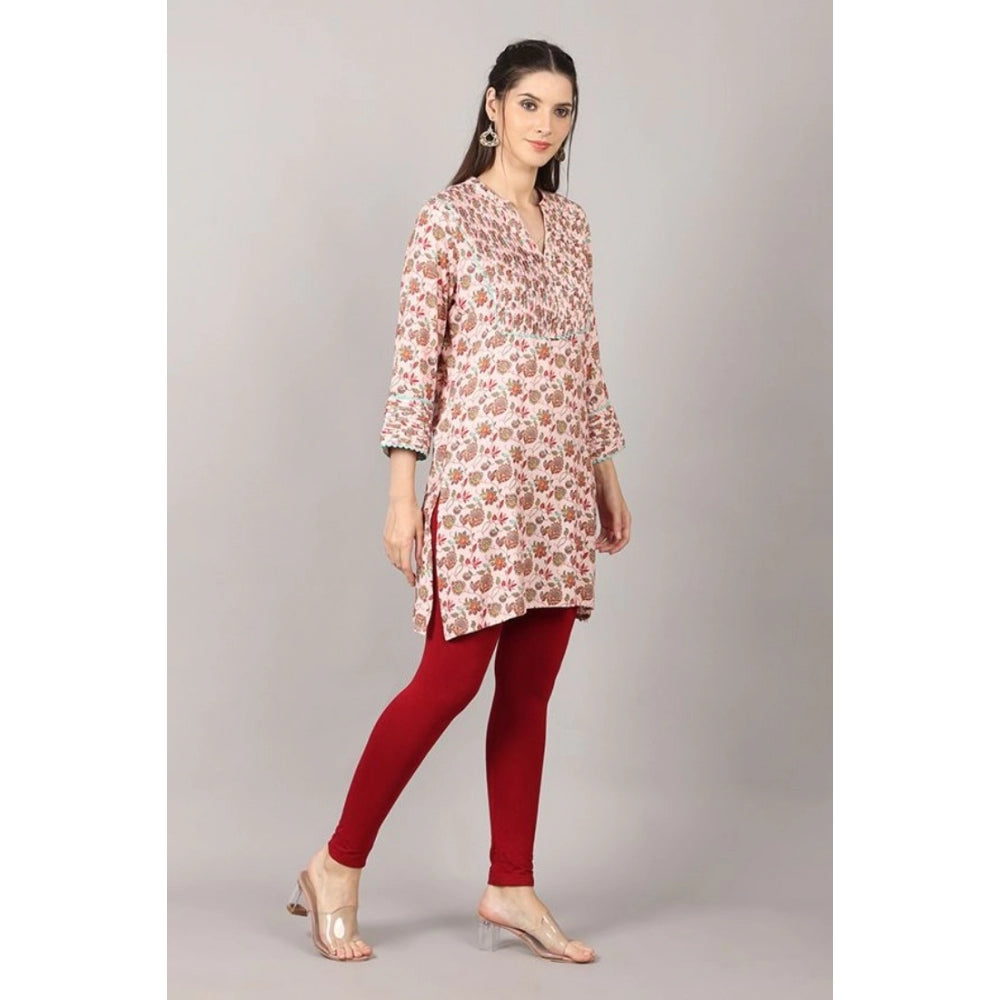 Generic Women's Casual 3/4 Sleeve Viscose Rayon Printed Kurti (White)