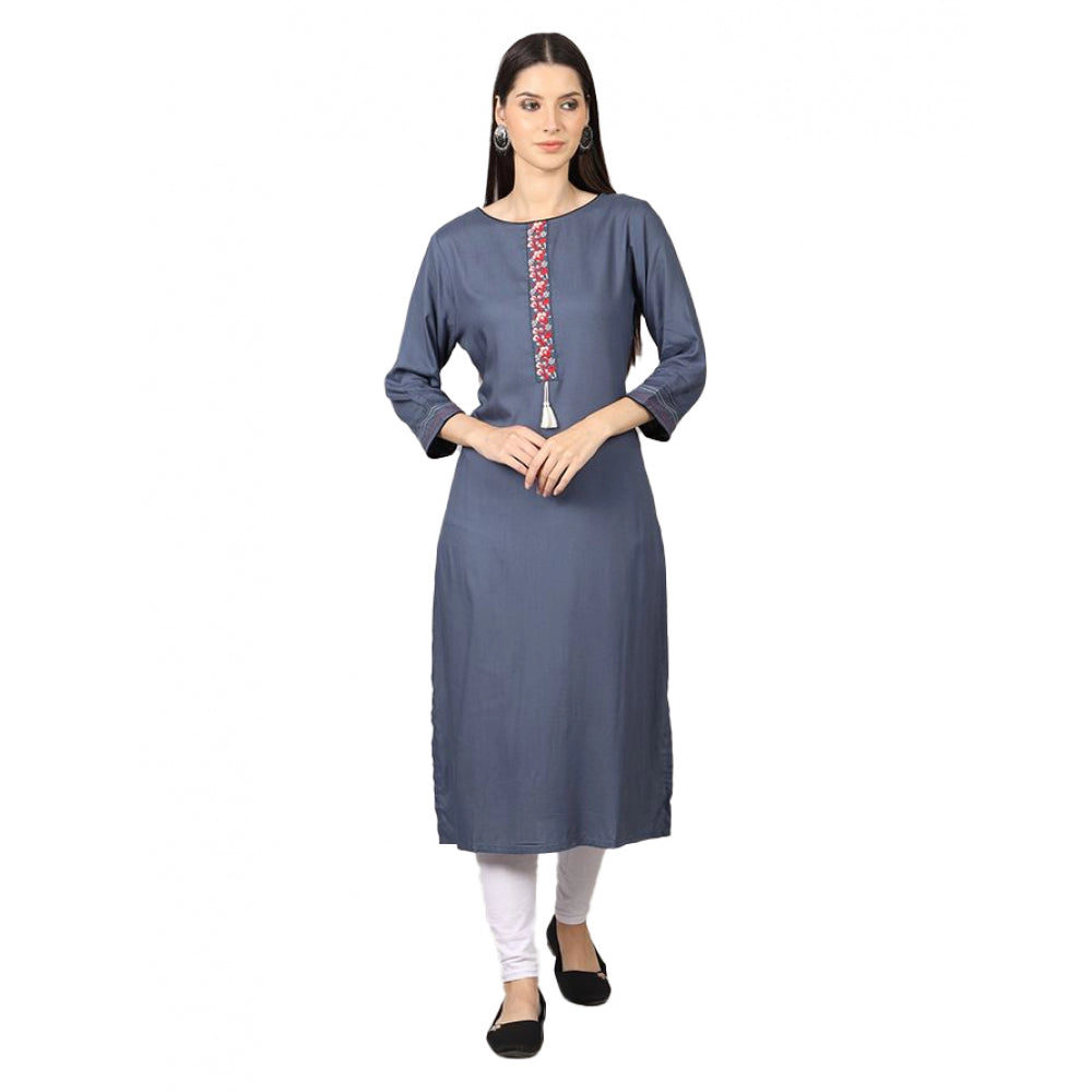 Generic Women's Casual 3/4 Sleeve Viscose Rayon Printed Kurti (Grey)