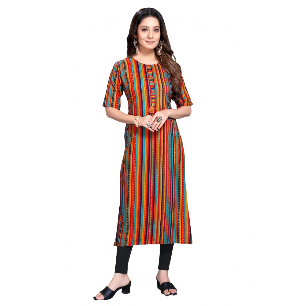 Generic Women's Casual 3/4 Sleeve Viscose Rayon Strip Kurti (Multicolor)