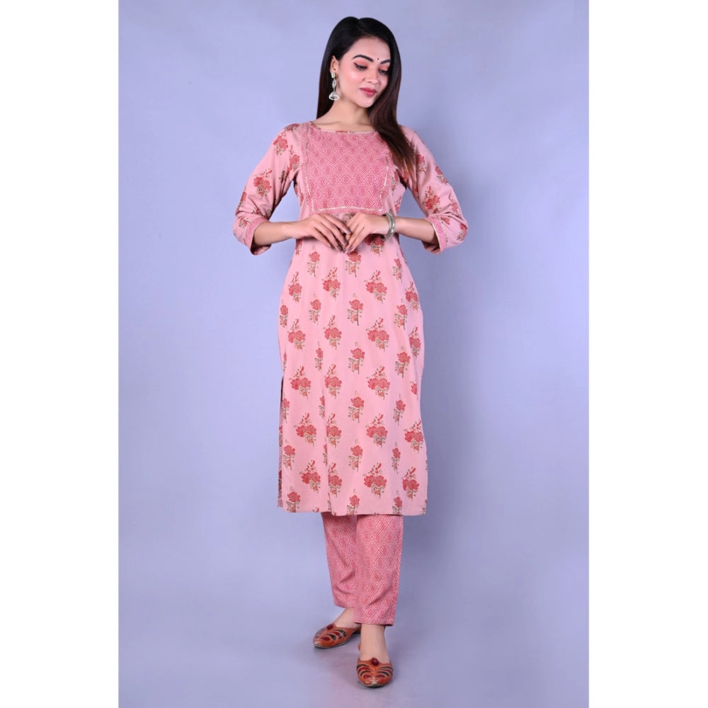 Shopper Beast Women's Casual 3/4 Sleeve Printed Rayon Kurti With Pant Set (Pink)