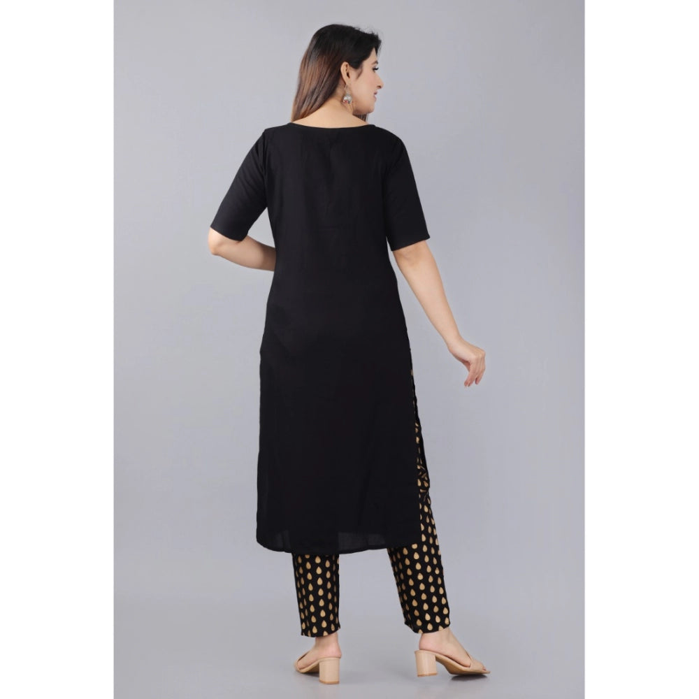 Shopper Beast Women's Casual Half Sleeve Solid Rayon Kurti With Pant And Dupatta Set (Black)