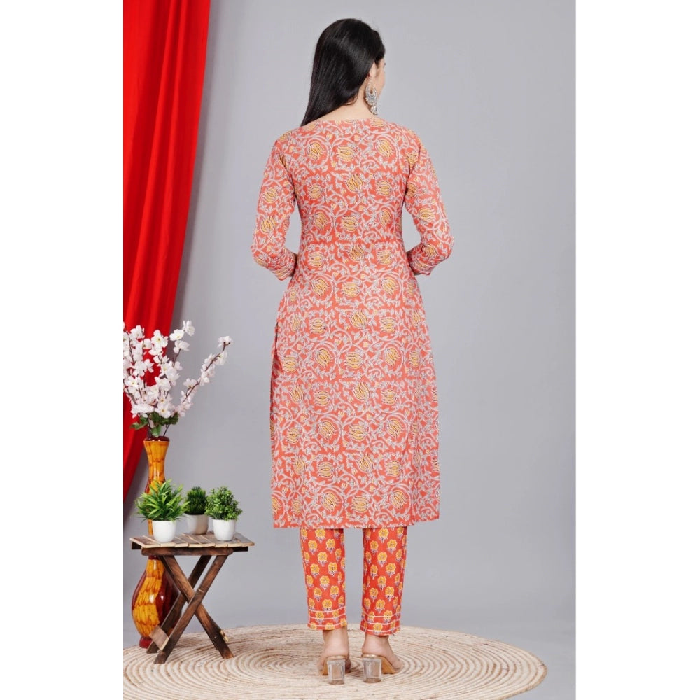 Shopper Beast Women's Casual 3/4 Sleeve Printed Rayon Kurti With Pant Set (Peach)