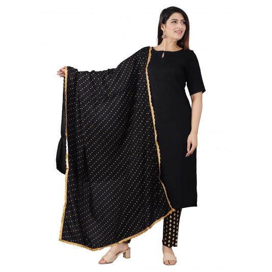 Shopper Beast Women's Casual Half Sleeve Solid Rayon Kurti With Pant And Dupatta Set (Black)