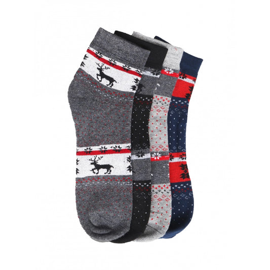 Generic 4 Pairs Men's Casual Cotton Blended Printed Mid-Calf length Socks (Assorted)