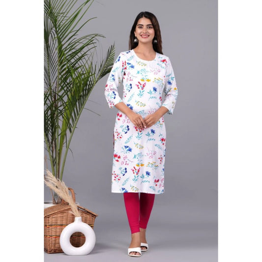 Generic Women's Casual 3/4 Sleeve Printed Rayon Kurti (White)