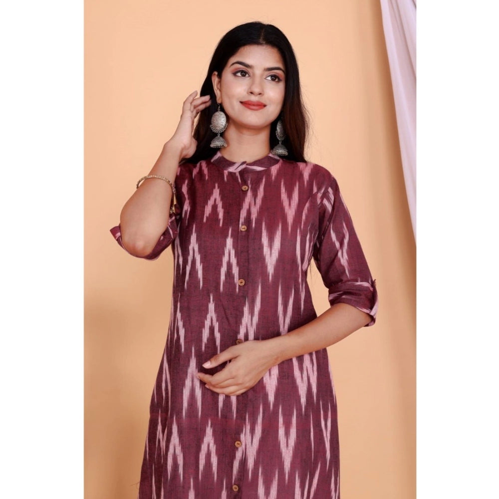 Shopper Beast Women's Casual 3/4th Sleeve Printed Cotton Flex Kurti (Maroon)