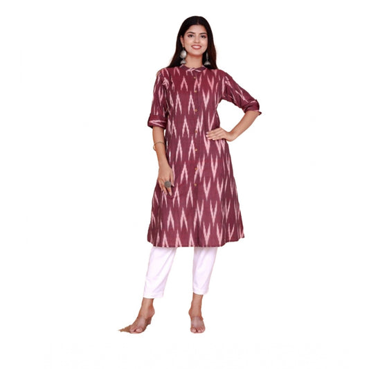 Shopper Beast Women's Casual 3/4th Sleeve Printed Cotton Flex Kurti (Maroon)