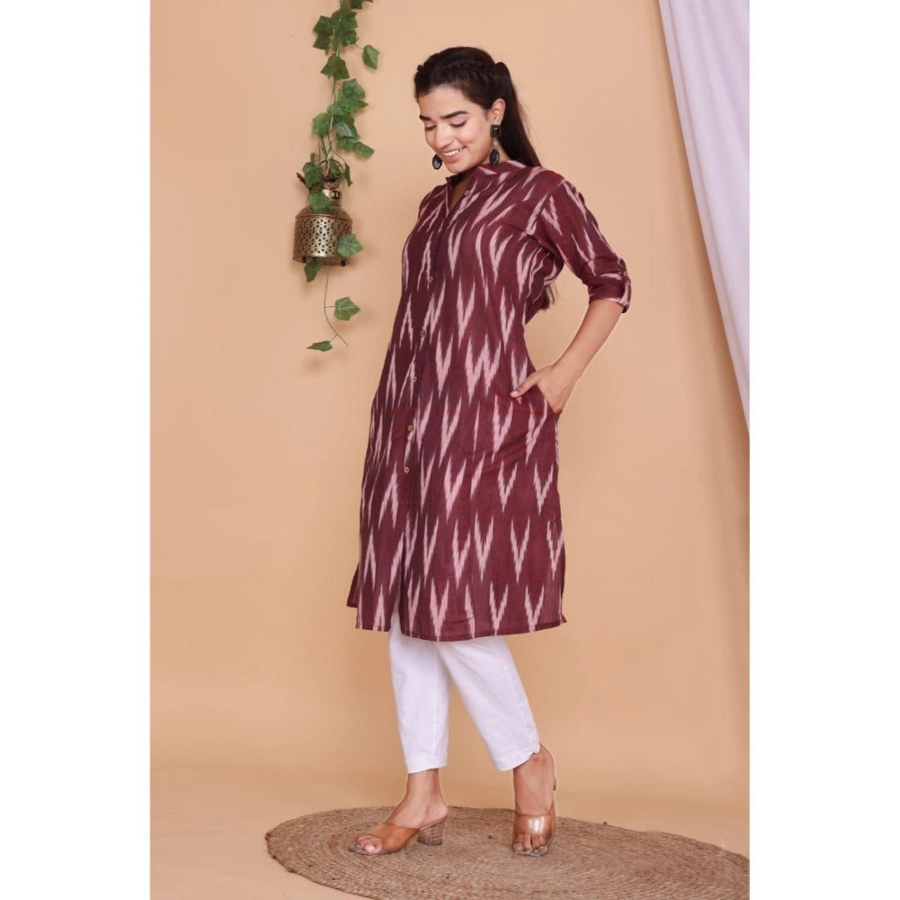 Shopper Beast Women's Casual 3/4th Sleeve Printed Cotton Flex Kurti (Maroon)