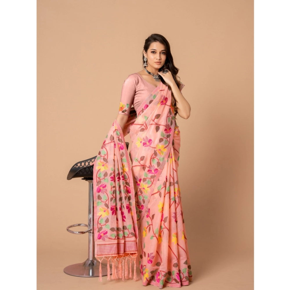 Shopper Beast Women's Cotton Printed Saree With Unstitched Blouse (Pink, 5-6 Mtrs)