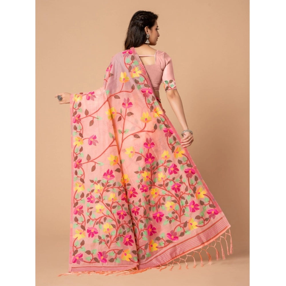 Shopper Beast Women's Cotton Printed Saree With Unstitched Blouse (Pink, 5-6 Mtrs)