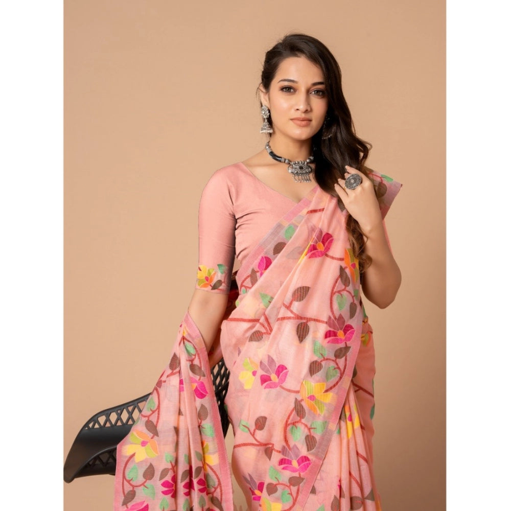 Shopper Beast Women's Cotton Printed Saree With Unstitched Blouse (Pink, 5-6 Mtrs)