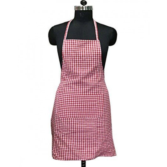 Shopper Beast Checkered Cotton Aprons (Red)