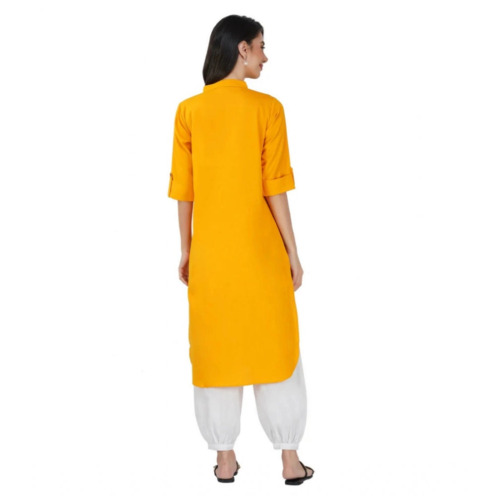 Shopper Beast Women's Casual Cotton Solid 3-4 Sleeve Kurti (Yellow)