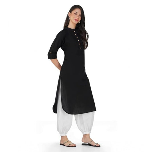 Shopper Beast Women's Casual Cotton Solid 3-4 Sleeve Kurti (Black)