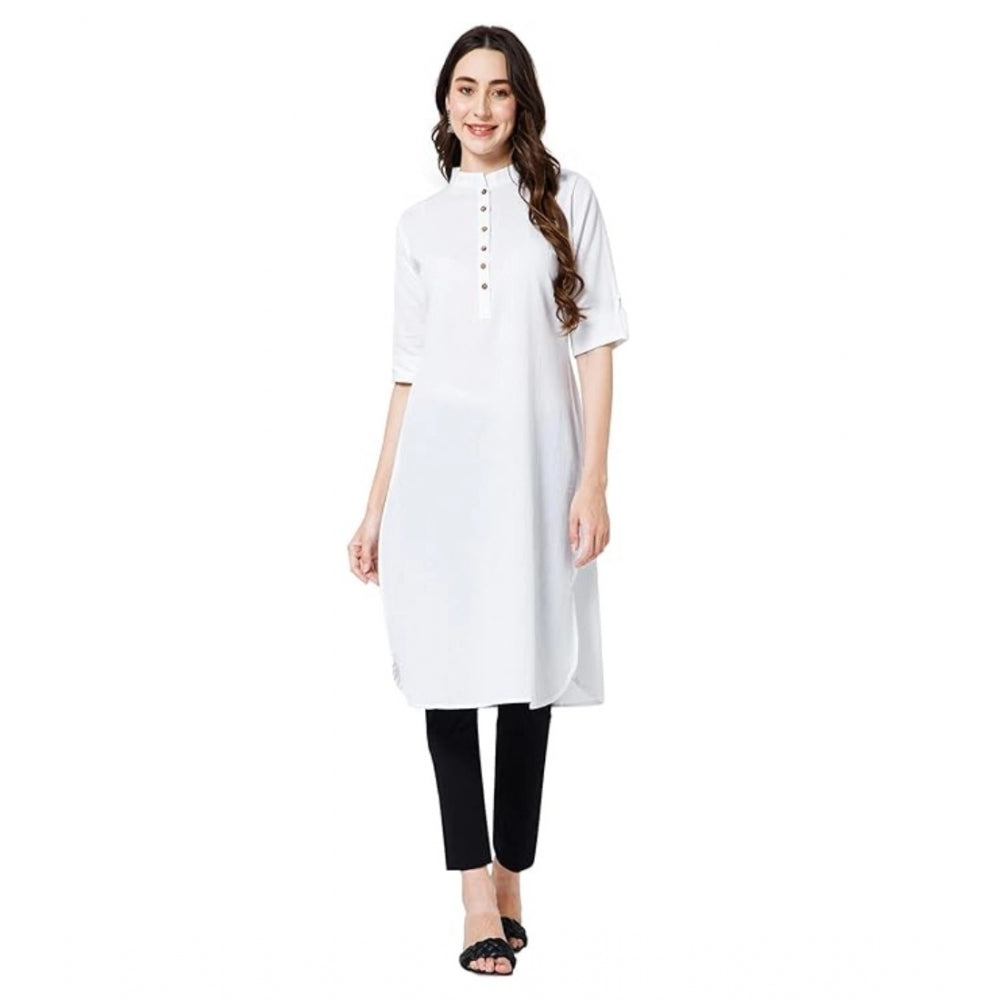 Shopper Beast Women's Casual Cotton Solid 3-4 Sleeve Kurti (White)