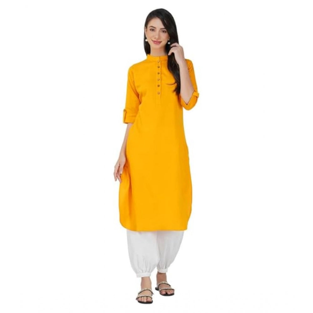 Shopper Beast Women's Casual Cotton Solid 3-4 Sleeve Kurti (Yellow)