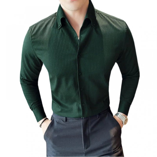 Shopper Beast Men's Casual Full Sleeve Striped Cotton Blended Shirt (Green)