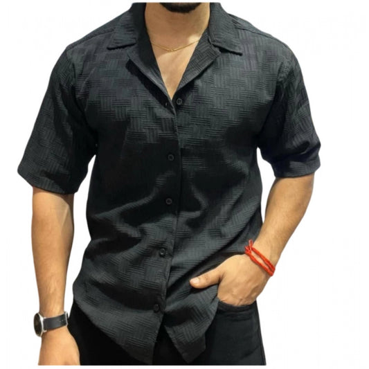 Shopper Beast Men's Casual Full Sleeve Strip Line Cotton Blended Shirt (Black)