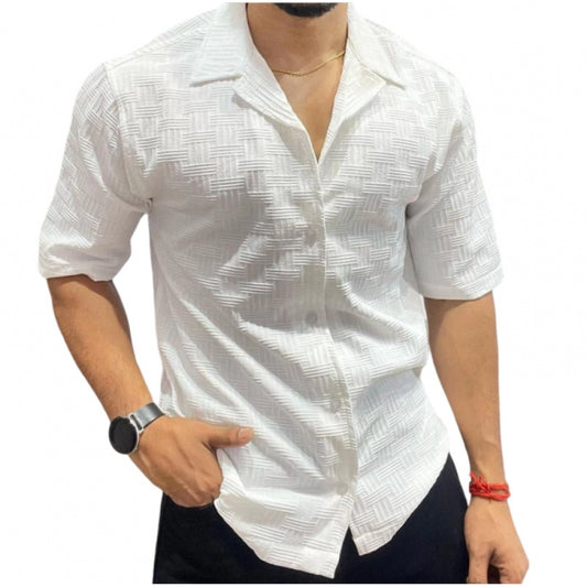 Shopper Beast Men's Casual Full Sleeve Strip Line Cotton Blended Shirt (White)