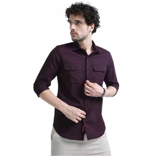 Shopper Beast Men's Casual Short Sleeve Striped Cotton Blended Shirt (Maroon)