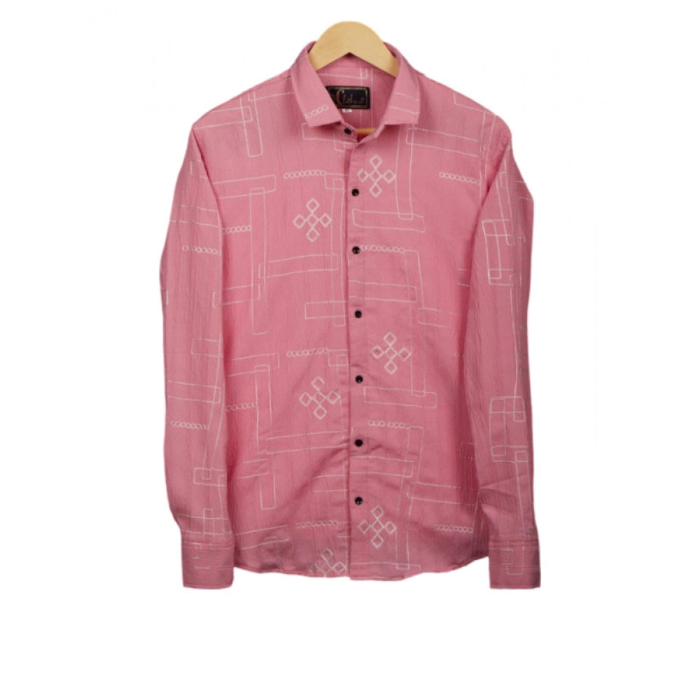 Shopper Beast Men's Casual Full Sleeve Printed Cotton Blended Shirt (Pink)