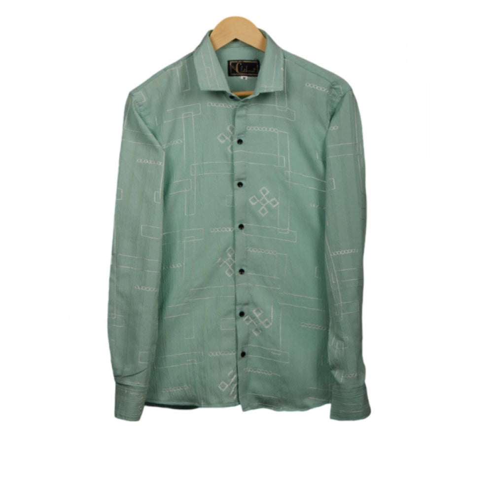 Shopper Beast Men's Casual Full Sleeve Printed Cotton Blended Shirt (Green)