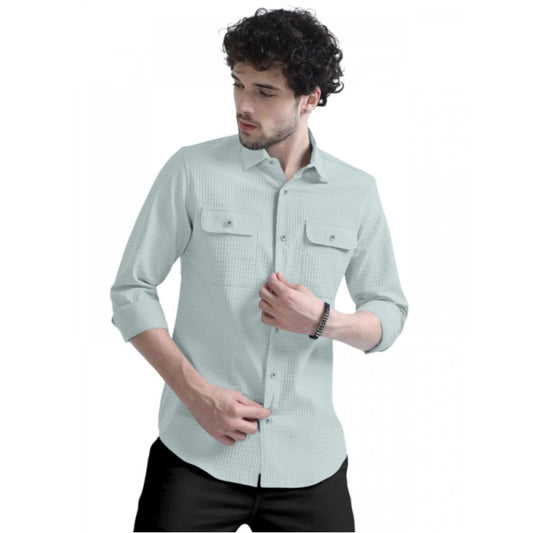 Shopper Beast Men's Casual Full Sleeve Striped Cotton Blended Shirt (Light Green)