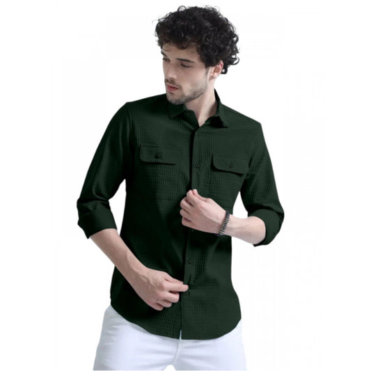 Shopper Beast Men's Casual Short Sleeve Striped Cotton Blended Shirt (Green)