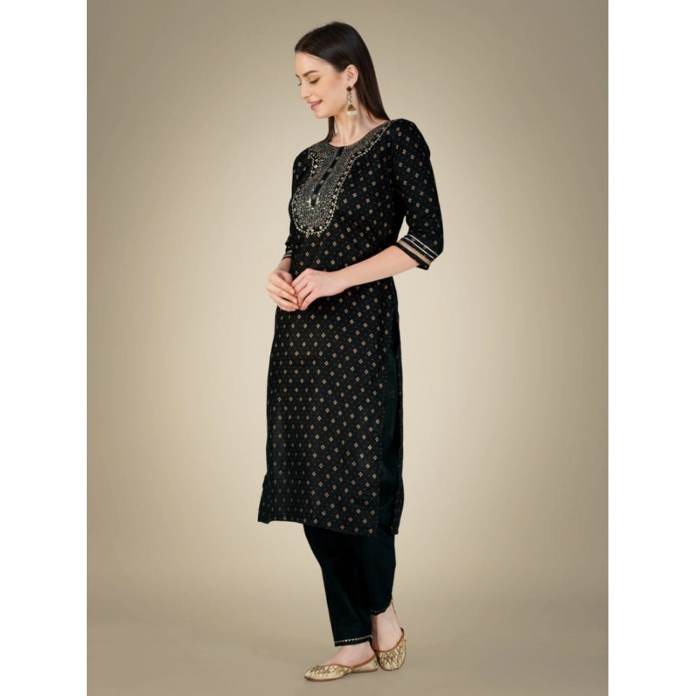 Shopper Beast Women's Casual 3-4 th Sleeve Embroidery Cotton Kurti Pant Dupatta Set (Black)