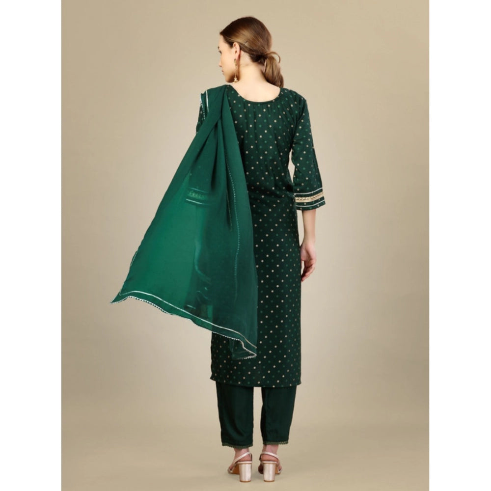 Shopper Beast Women's Casual 3-4 th Sleeve Embroidery Silk Blend Kurti Pant Dupatta Set (Dark Green)