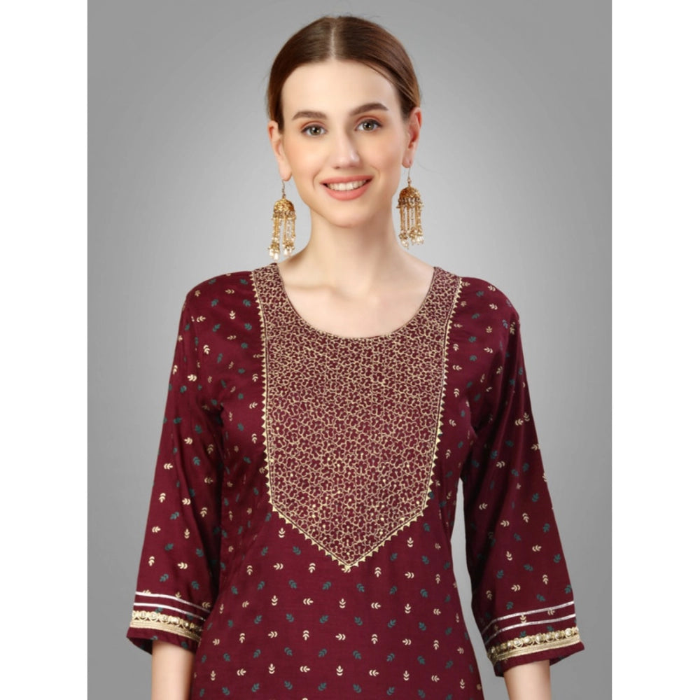 Shopper Beast Women's Casual 3-4 th Sleeve Embroidery Silk Blend Kurti Pant Dupatta Set (Maroon)