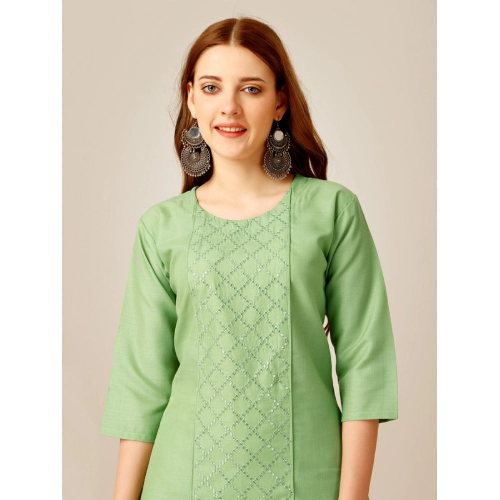 Shopper Beast Women's Casual 3-4 th Sleeve Embroidery Cotton Kurti Pant Set (Pista Green)