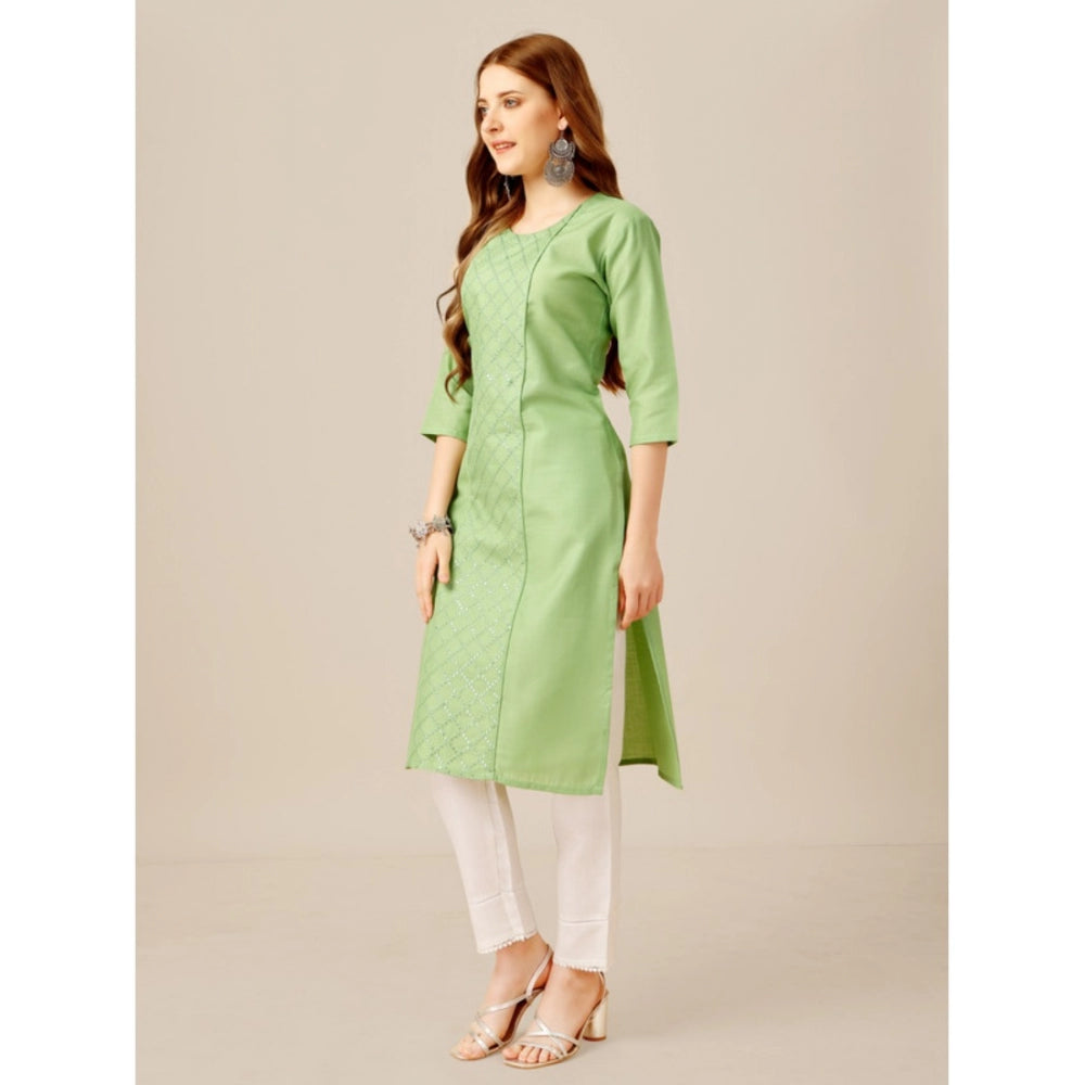 Shopper Beast Women's Casual 3-4 th Sleeve Embroidery Cotton Kurti Pant Set (Pista Green)